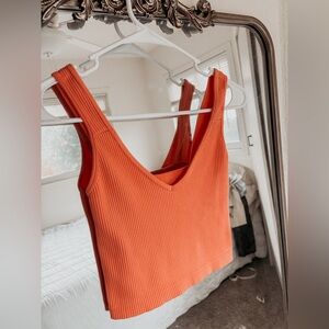 Orange Ribbed V-Neck Women's Top